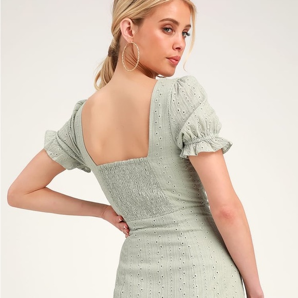 NEW Lulus Rapunzel Sage Green Eyelet Lace Mini Dress Size Medium - Picture 3 of 5